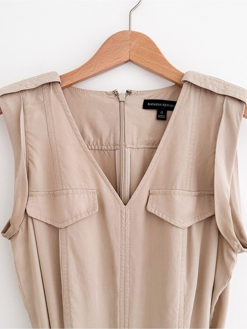 Banana Republic Tencel Utility Jumpsuit Khaki Tan Belted Minimalist Size 0 image 6