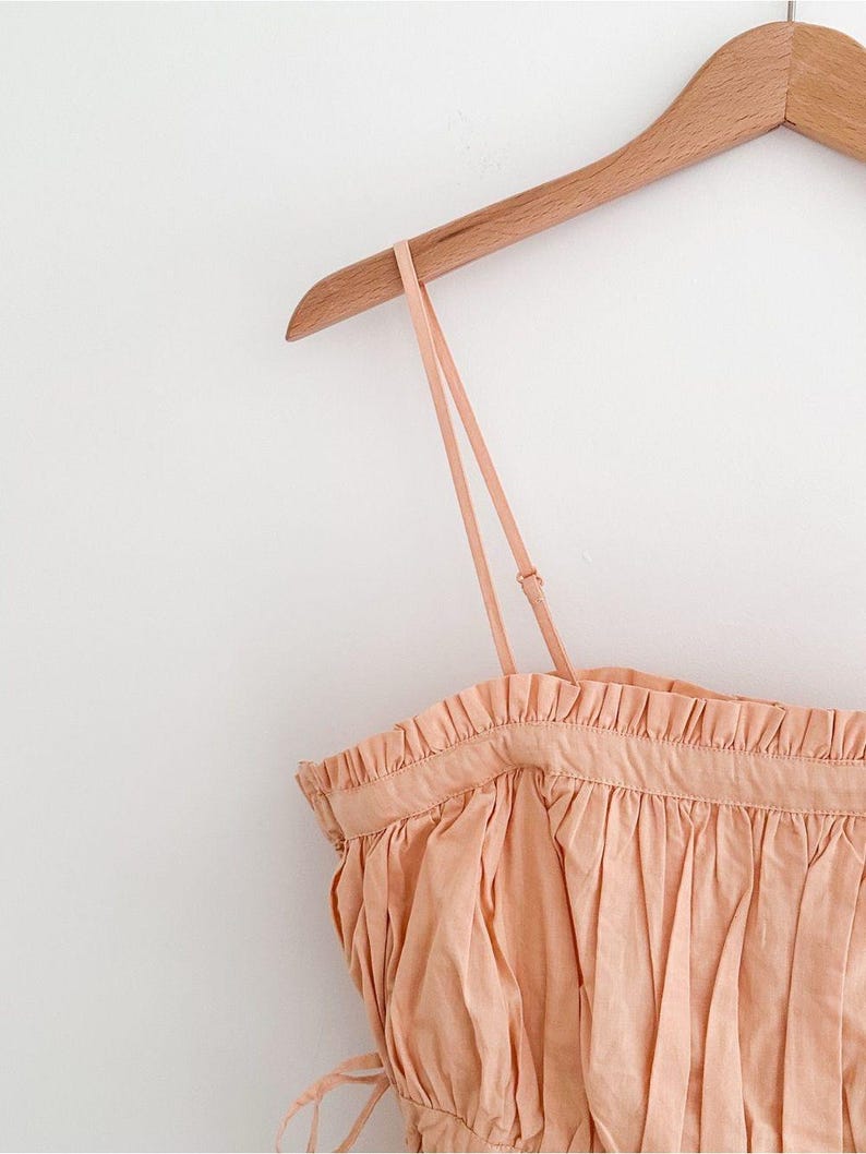 Free People Gabby Tube Top Peach Ruched Tie Sides Peplum Hem Removable Straps Size Large image 5