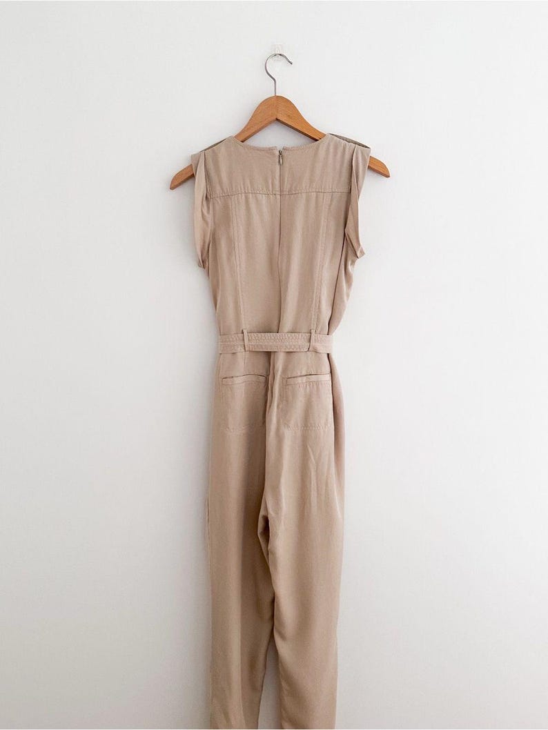 Banana Republic Tencel Utility Jumpsuit Khaki Tan Belted Minimalist Size 0 image 3