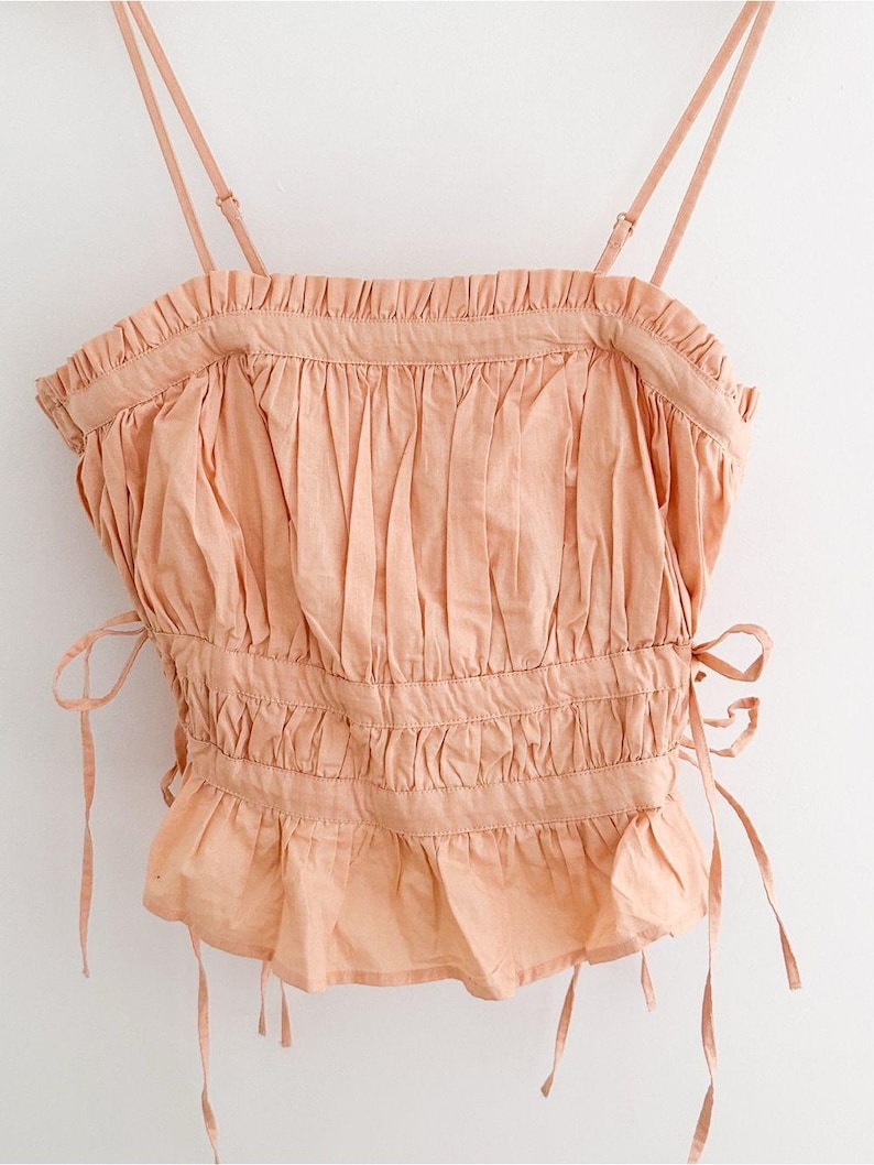Free People Gabby Tube Top Peach Ruched Tie Sides Peplum Hem Removable Straps Size Large image 2