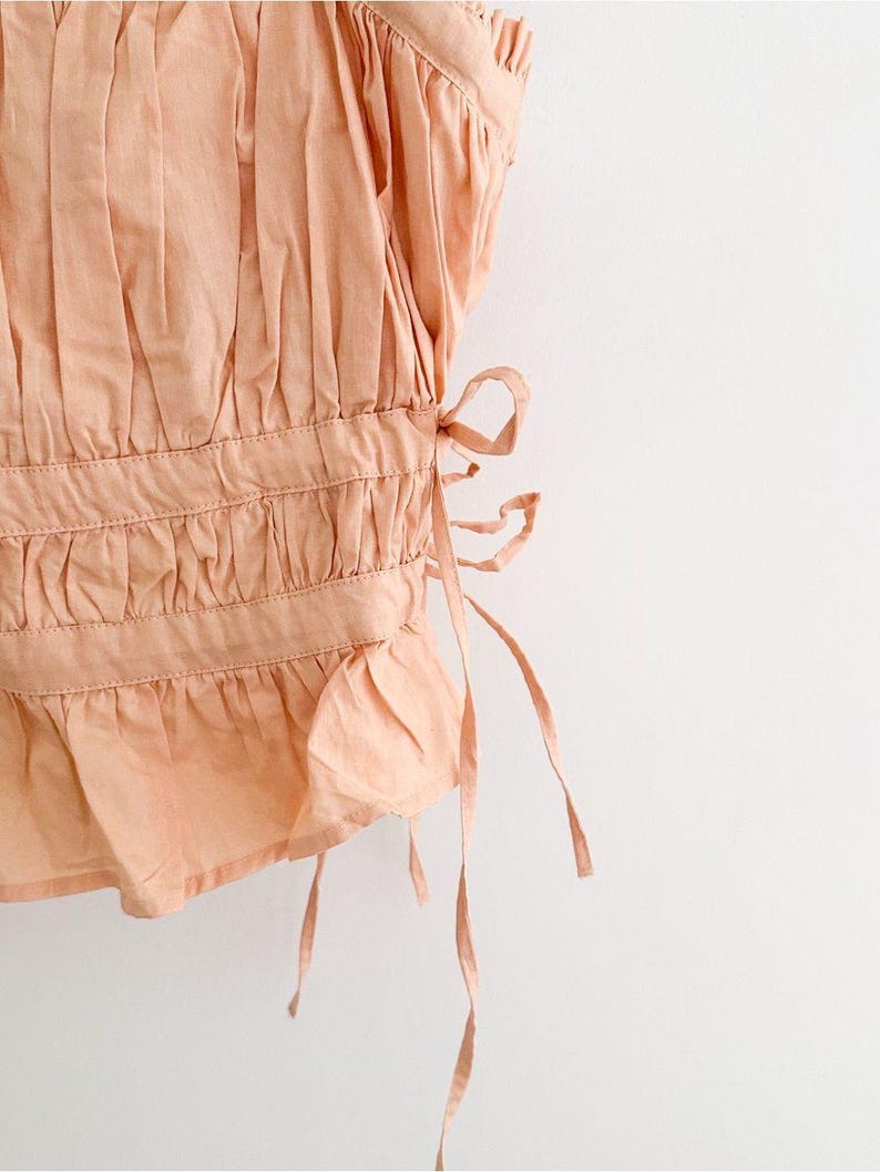 Free People Gabby Tube Top Peach Ruched Tie Sides Peplum Hem Removable Straps Size Large image 3