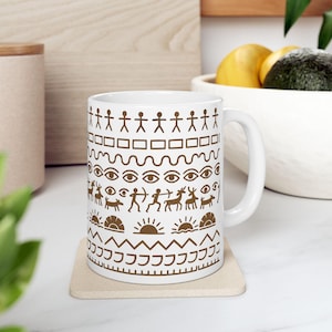 Ceramic Mug with Tribal Patterns - Unique Coffee Cup, Great Gift for Home, Office Decor, Artisan Style, Bohemian Vibes