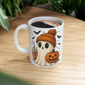 Halloween Ghosts Ceramic Mug, Cute Spooky Mug, Pumpkin Coffee Mug, Ghost Mug for Fall, Halloween Gift Idea