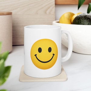 Smiley Face Ceramic Mug, Funny Coffee Cup, Gift for Friends, Office Decor, Birthday Present, Cheerful Mug