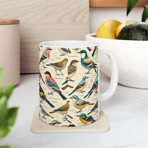 Vintage Bird Art Coffee Mug, (11oz, 15oz)