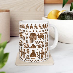 Boho-Inspired Ceramic Mug - Ancient Symbols Design, Coffee Lover Gift, Unique Home Decor, Ethnic Art, Tea Mug
