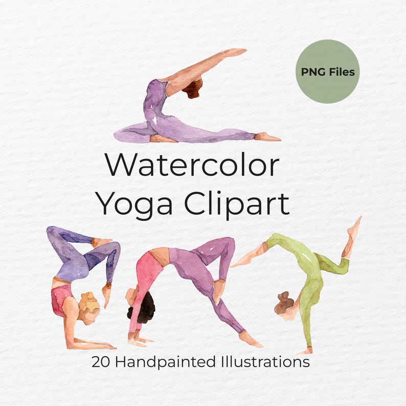 Clipart de autocuidado y yoga: acuarela dibujada a mano, bienestar y atención plena PNG imagen 1