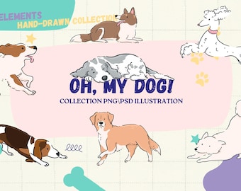 Imágenes prediseñadas de perros dibujados a mano: ilustraciones PNG y PSD (descarga digital)
