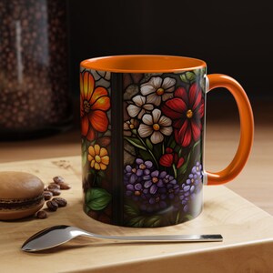 Stained Glass Floral Mug, Flower Lover Gift, Spring Decor, Colorful Tea Cup, Garden Inspired Mug