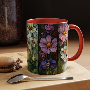 Stained Glass Floral Mug featuring an array of British wildflowers in a row
