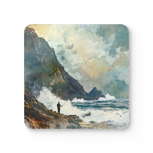Ocean-Themed Cork Coastal Coaster Set, Nautical Home Decor, Coastal Gift, Beach House Accessory, Unique Drinkware Coasters, Fishing Decor