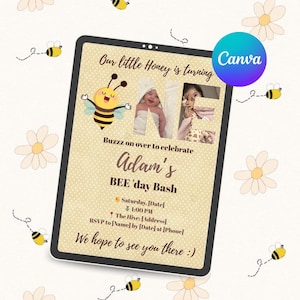Bee Birthday Invitation | Editable Baby Birthday Invite | Bumble Bee Theme | Printable 1st Bee-Day | Honey Bee Party