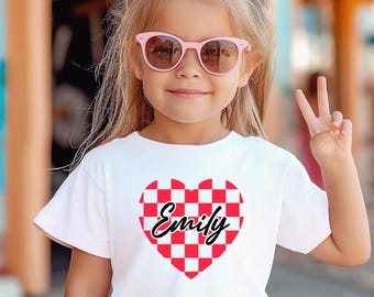 Gepersonaliseerde hart Valentijnsdag shirt, aangepast Valentijnsdag shirt voor kinderen, bijpassend Valentijns-T-shirt voor kinderen, peuter-T-shirt, valentijnsdagshirt