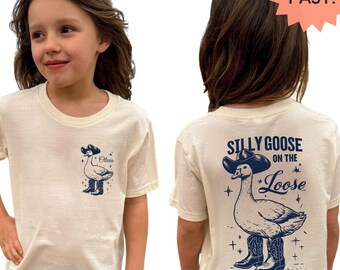 Personalisiertes doofes Gans-Hemd, Gans auf dem losen Hemd, lustiges Cowgirl-Hemd, lustiges Gans-Kinder-Hemd, lustiges grafisches T-Stück, Mädchen-Geschenk-T-Stück