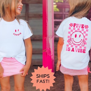 Personalized Five is a Vibe Birthday Shirt, Name 5th Birthday Toddler Shirt, 5th Birthday Toddler Gift Shirt, Retro Groovy Birthday Shirt