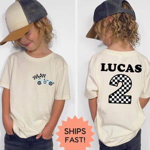 Zwei schnelle Geburtstag Shirt, Rennauto 2. Geburtstag T-Shirt, Kleinkind Jungen Racing Shirt, benutzerdefinierter Name Alter T-Shirt, zweiter Geburtstag Outfit