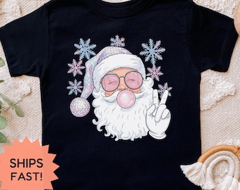 Girls Christmas Santa Shirt, Cute Christmas Toddler Shirt, Bubble Gum Christmas Shirt, Peace Sign Tee, Cute Santa Tee, Christmas Season Tee