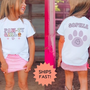 Pawty Girl Birthday Shirt, Personalized Dog Theme Tee for Girls, Custom Name & Age Shirt, Puppy Party Outfit for Toddler or Kids