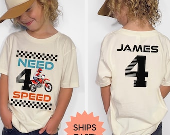 Camiseta personalizada de moto de cross Need 4 Speed, camiseta de cumpleaños para niño con nombre personalizado, camiseta de cumpleaños de moto de carreras, camiseta de motocross, camiseta para amantes de las motos