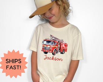 Personalized Firetruck Birthday Shirt, Sound Alarm Kids Tee, Firefighter Birthday Shirt, Boys Fire Truck Tee, Fireman Shirt, Fire Dept Tee