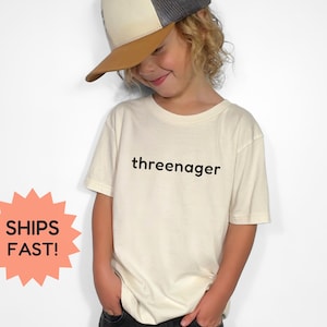 Threenager Toddler Shirt, Third Birthday Shirt, Retro 3rd Birthday Kids Shirt, Funny Third Birthday Natural Toddler Tee