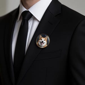 Personalized Lapel Pin with Photo | Memorial Boutonniere Pin for Suit | Wedding Day Gift for Groom, Best Man & Groomsmen