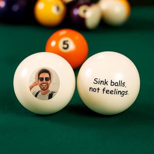 Engraved Billiards Ball with Photo & Text | Custom Cue Ball Gift for Dad, Husband | Father&#39;s Day or Birthday Present