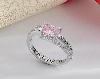 Custom Graduation Ring with Birthstone | Class of 2025  University Ring with Name & Inside Engraving | Gift for Graduate