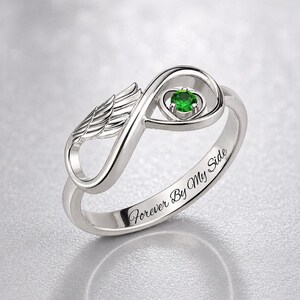 Sterling Silver Angel Wing Infinity Heart Ring, Memorial Remembrance Jewelry image 2