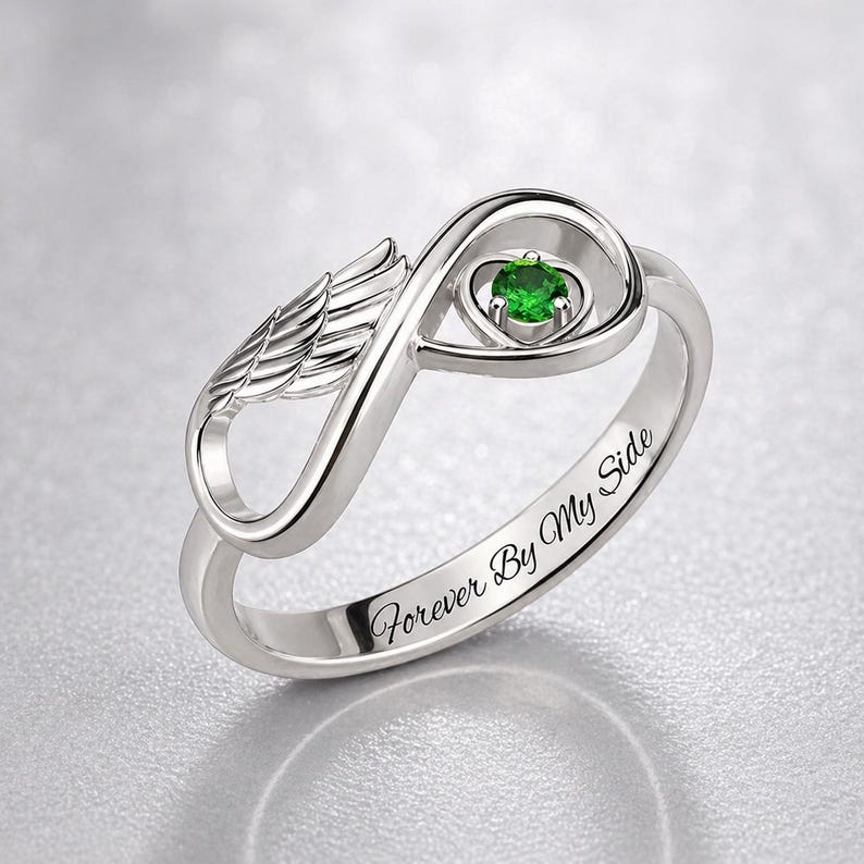 Sterling Silver Angel Wing Infinity Heart Ring, Memorial Remembrance Jewelry image 2