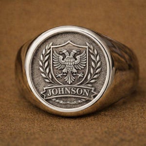 Anillo de sello personalizado, anillo de plata de ley 925 con escudo familiar, anillo de escudo de armas, regalo de joyería heráldica para hombres