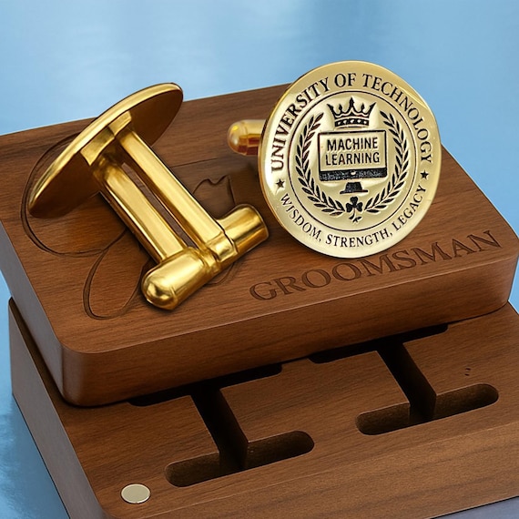 Black Gold Crest Cufflinks | Custom Family Logo Cuff Links | University Logo Shield Emblem, Family Crest Gift for Men