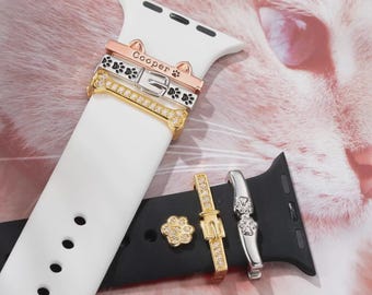 Personalized Dog Bone and Paw Charm for Apple Watch Band | Pet Lover Gift, Custom Name Paw Print Watch Accessories for Women & Men