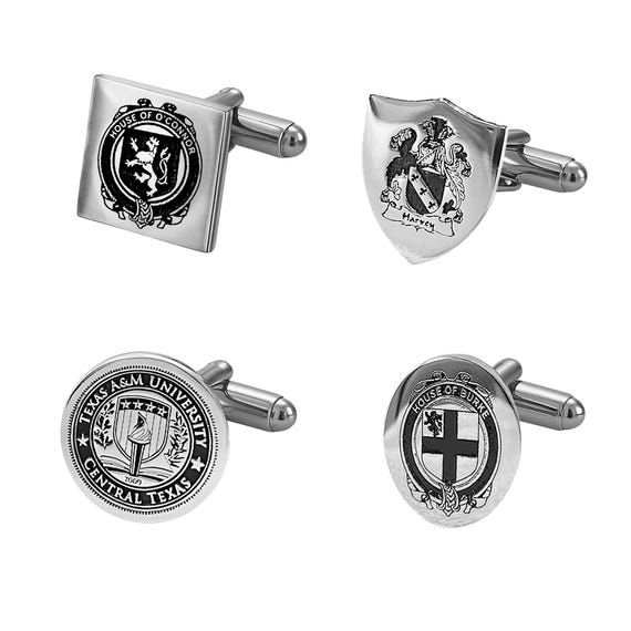 Personalized Crest Cufflinks | Custom Family Logo Cuff Links | University Logo Shield Emblem, Family Crest Gift for Men