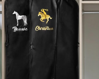 Personalisierte Reiterkleidertasche Benutzerdefinierter Name Pferd Design Wasserdichte Reisetasche für Showbekleidung Geschenk für Reiter