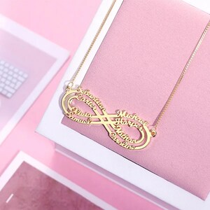 Infinity Name Necklace for 1 to 8 Names | Custom Family Necklace for Women | Personalized Jewelry Gift for Mom, Nana, Her