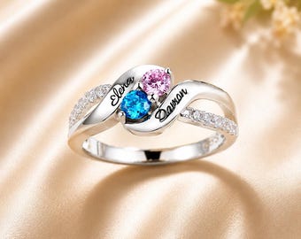 Personalized Infinity Birthstone Ring | Engraved Names, Sterling Silver
