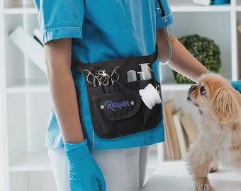 Custom Name Vet Tech Hip Bag | Medical Supplies Organizer Waist Pouch with Paw Prints | Groomer, Nurse, Veterinarian Gift