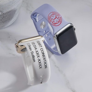 Personalized Medical Alert Apple Watch Band | Custom Silicone Emergency ID Bracelet | Engraved Name & Health Info