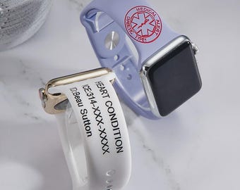 Gepersonaliseerde medische waarschuwing Apple Watch-band | Aangepaste siliconen ID-armband voor noodgevallen | Gegraveerde naam en gezondheidsinformatie
