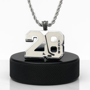 Custom Ice Hockey Necklace with Name & Number | Personalized Sports Pendant for Players and Fans | Gift for Him, Son, Boyfriend