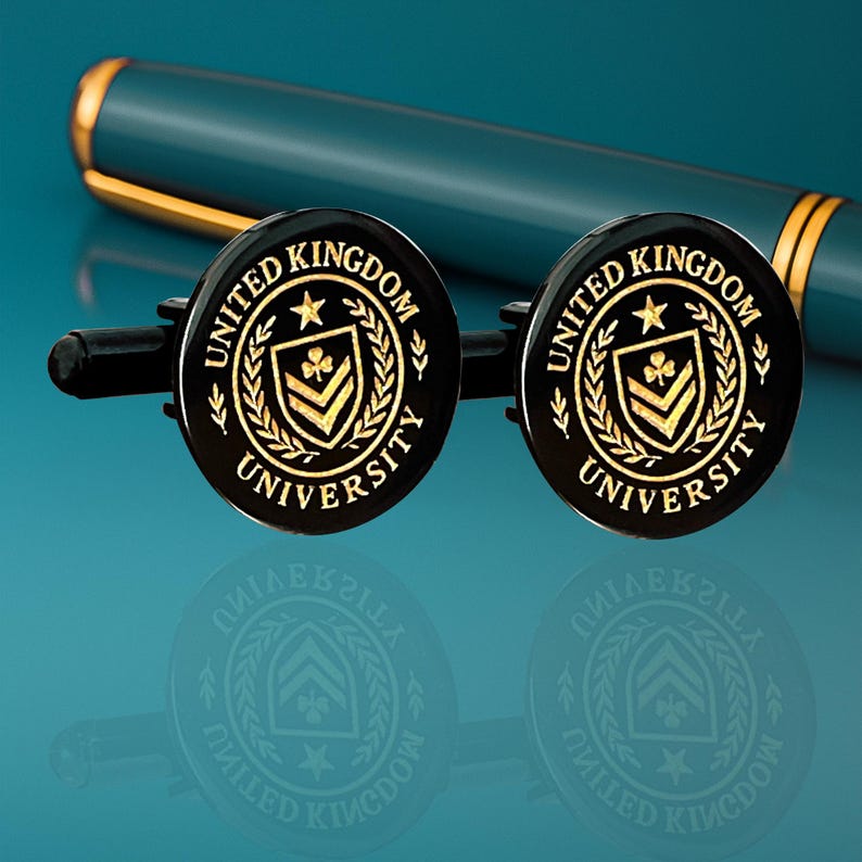 Black Gold Crest Cufflinks | Custom Family Logo Cuff Links | University Logo Shield Emblem, Family Crest Gift for Men image 10