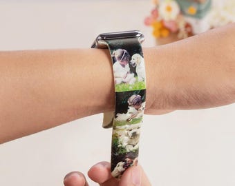 Custom Photo Watch Band for Apple Watch | Pet, Couples, Dog Cat Picture Strap, Waterproof Silicone Sports Wristband Gift