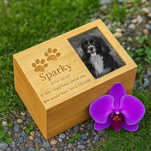 Engraved Wooden Pet Urn with Photo Slot | Custom Pet Memorial Ashes Box | Dog Cat Loss Gift, Pet Tribute Keepsake