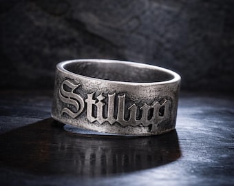 Vintage Gothic Ring, personalisierte alte englische Schrift Gothic Namensring, 925 Sterling Silber Gothic Geschenkschmuck für Männer und Frauen