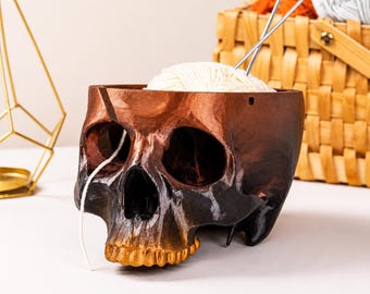 Soporte para cuenco de lana con forma de calavera, organizador de lana impreso en 3D, cuenco gótico para tejer, accesorio de ganchillo, regalo para tejedores y crocheteros.