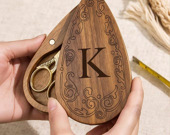 Tijeras de cigüeña con nombre personalizado y caja magnética de madera / Tijeras de costura vintage, regalo para costureras o artesanas / Juego de tijeras personalizado