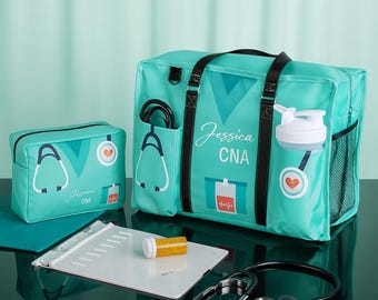 Personalized Nurse Tote Bag with Zipper, Large Canvas Work Bag, Small Nursing Organizer, Custom Name RN Gift for Nurse, CNA, LPN