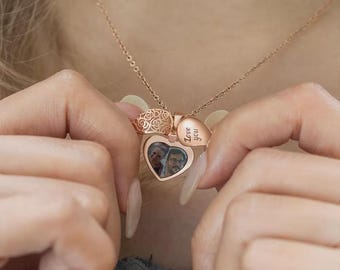 Collar con foto de corazón personalizado, collar con foto de alas de ángel conmemorativas, regalo para mamá o abuela, recuerdo de oro, plata y oro rosa.