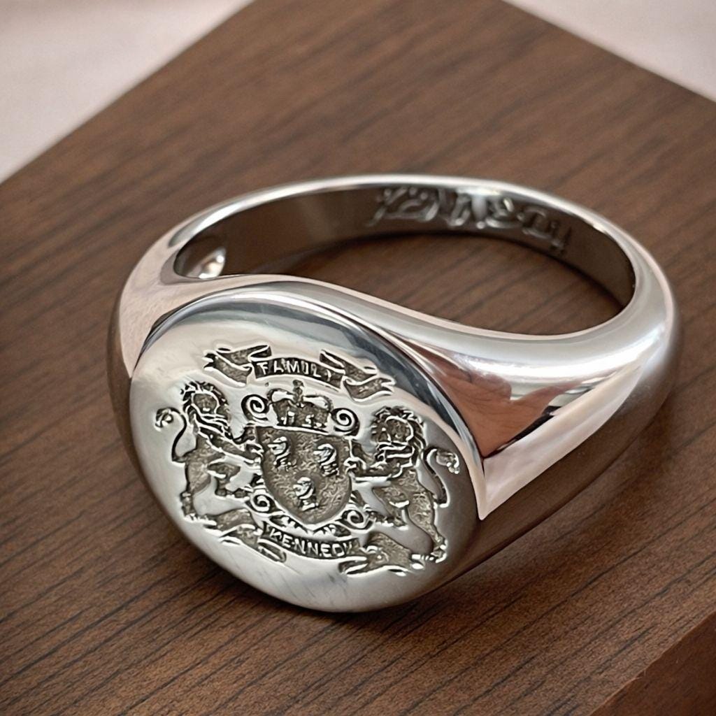 Custom Crest Ring, Personalized Signet Ring Silver 925, Engraved Family Coat of Arms Ring, Heraldic Jewelry, University Ring Gift